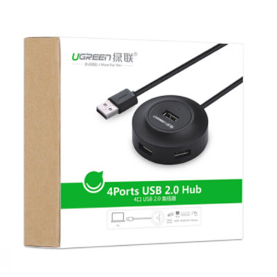 绿联20277分线器USB2.0 4口HUB集线器延长线 1米 黑色