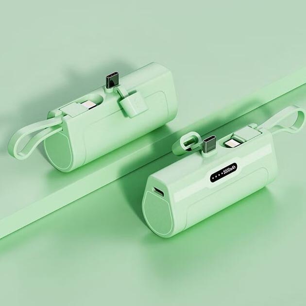 华为便携迷你自带线胶囊充电宝10000毫安 绿色Type-c接口