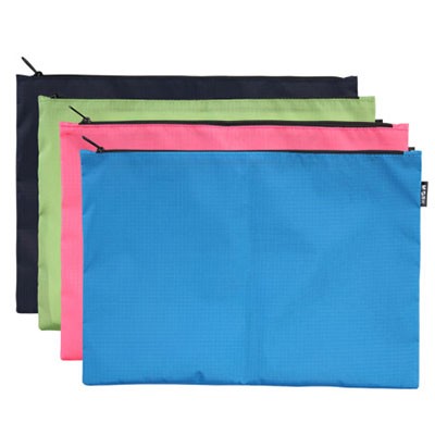 晨光ADMN4172单层防水布拉链袋A4文件袋4色混装4个装