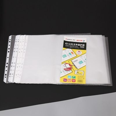 齐心A3活页袋11孔白条横入式资料袋20页装EH450透明