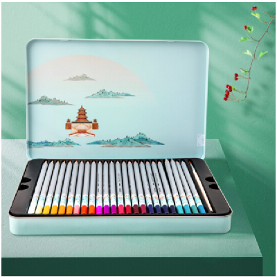 得力颐和园系列48色铁盒清风拂月彩色铅笔套装27046