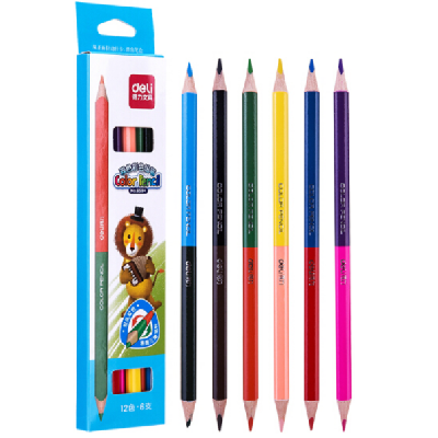 得力6594双头12色彩色铅笔/填色笔/6支纸盒装