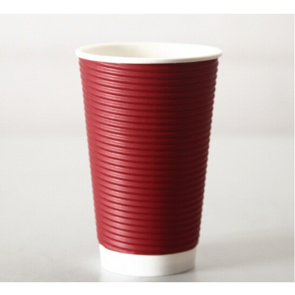中质 16oz 一次性纸杯 红色100个(单杯无盖)500ml 一次性防烫瓦楞纸杯