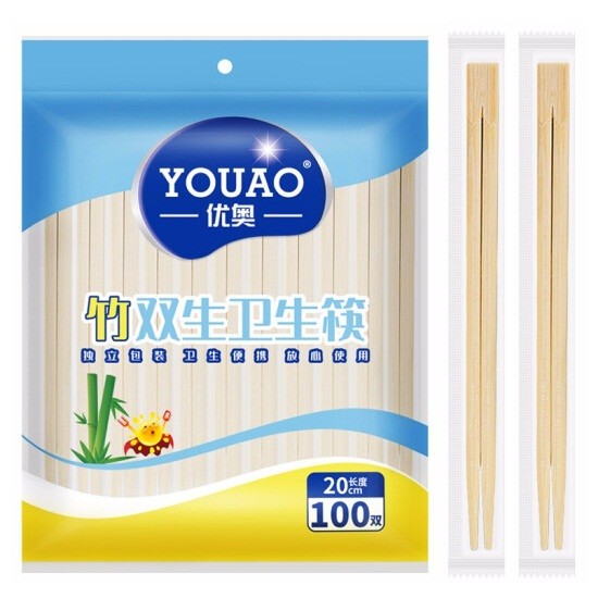 优奥UO-8290一次性筷子独立包装100双装加粗连体双生