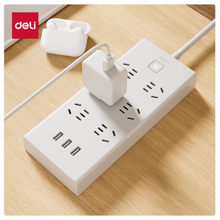 得力18284-03 USB插排 3USB接口+6孔 总控3米