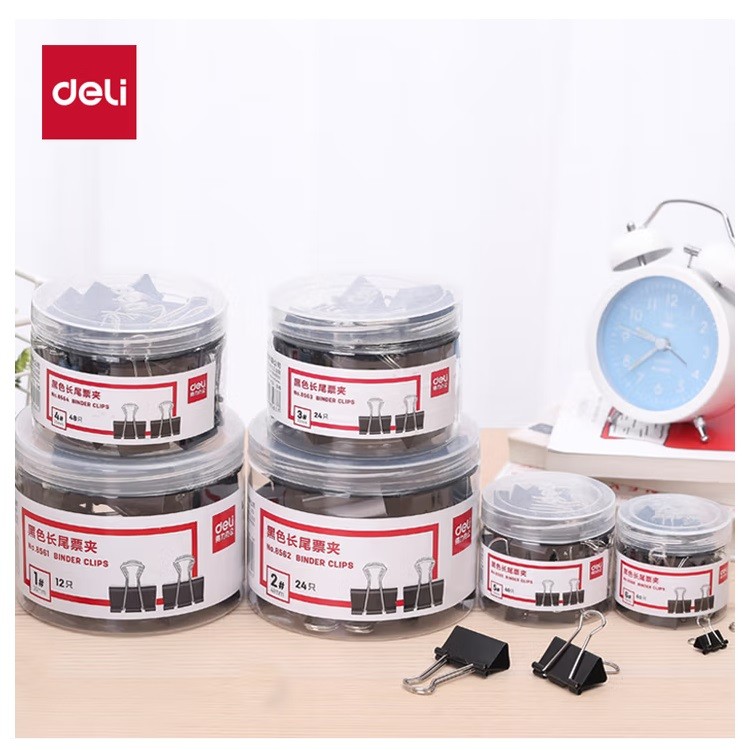 得力黑色长尾夹6桶套装 1#2#3#4#5#6#